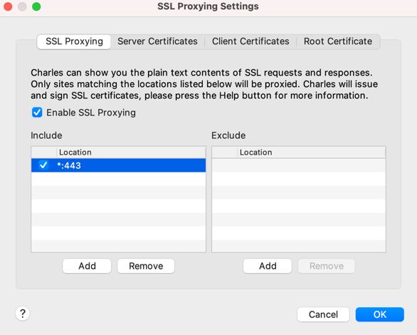 위치가 포함된 SSL 설정